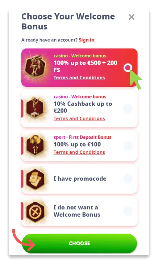 Casino Infinity claim bonus